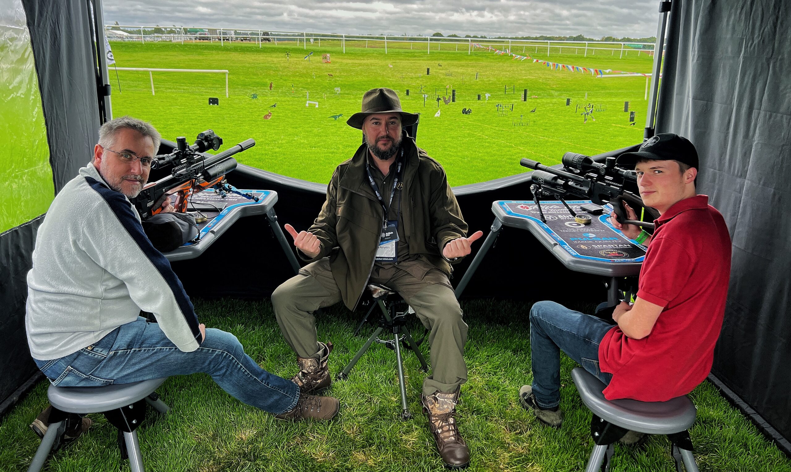 Lee Perryman with friends testing Pulsar Thermion DUO in the Yorkshire Shooting Show (2023)